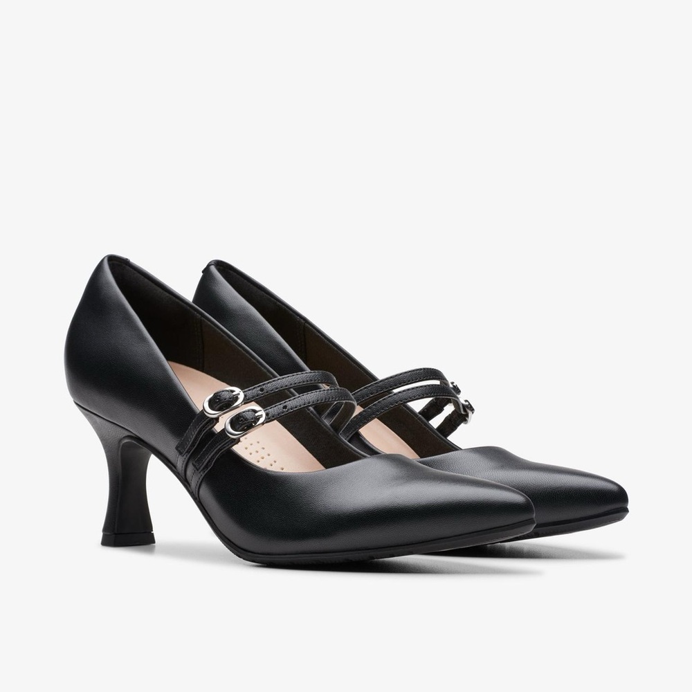 Clarks, Kataleyna Joy, Black Leather heels, size: 8 Wide Widgh